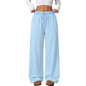 image:imageANRABESS Womens Striped Wide Leg Lounge Pajama Pants  Soft Comfy Strecthy Drawstring Elastic High Waisted Bottoms Pockets Casual Loose Home Daily Wear Cute Fall Winter TrousersBlue White Stripe