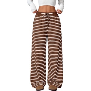 image:imageANRABESS Womens Striped Wide Leg Lounge Pajama Pants  Soft Comfy Strecthy Drawstring Elastic High Waisted Bottoms Pockets Casual Loose Home Daily Wear Cute Fall Winter TrousersBrown White Stripe