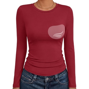 image:imageANRABESS Womens Tops Long Sleeve Shirts Built in Bra  Crew NeckSoft StretchySlim FitRemovable PadBasic TeesCasual Going Out Work Daily Travel AllDaySpring Fall WearRed