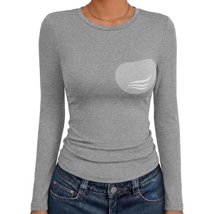 image:imageANRABESS Womens Tops Long Sleeve Shirts Built in Bra  Crew NeckSoft StretchySlim FitRemovable PadBasic TeesCasual Going Out Work Daily Travel AllDaySpring Fall WearGrey