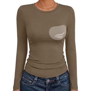 image:imageANRABESS Womens Tops Long Sleeve Shirts Built in Bra  Crew NeckSoft StretchySlim FitRemovable PadBasic TeesCasual Going Out Work Daily Travel AllDaySpring Fall WearOlive