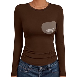 image:imageANRABESS Womens Tops Long Sleeve Shirts Built in Bra  Crew NeckSoft StretchySlim FitRemovable PadBasic TeesCasual Going Out Work Daily Travel AllDaySpring Fall WearBrown