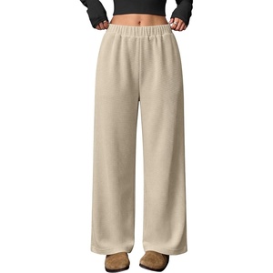 image:imageANRABESS Womens Waffle Knit Wide Leg Casaul Lounge Pants  Comfy Soft Fabric Elastic High Waisted Loose Trousers with Pockets Travel Work Loungewear amp Daily Fall Winter ClothesBeige