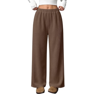 image:imageANRABESS Womens Waffle Knit Wide Leg Casaul Lounge Pants  Comfy Soft Fabric Elastic High Waisted Loose Trousers with Pockets Travel Work Loungewear amp Daily Fall Winter ClothesBrown