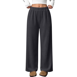 image:imageANRABESS Womens Waffle Knit Wide Leg Casaul Lounge Pants  Comfy Soft Fabric Elastic High Waisted Loose Trousers with Pockets Travel Work Loungewear amp Daily Fall Winter ClothesDark Grey