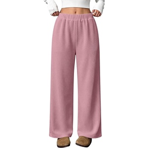 image:imageANRABESS Womens Waffle Knit Wide Leg Casaul Lounge Pants  Comfy Soft Fabric Elastic High Waisted Loose Trousers with Pockets Travel Work Loungewear amp Daily Fall Winter ClothesPink