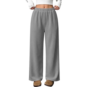 image:imageANRABESS Womens Waffle Knit Wide Leg Casaul Lounge Pants  Comfy Soft Fabric Elastic High Waisted Loose Trousers with Pockets Travel Work Loungewear amp Daily Fall Winter ClothesLight Grey