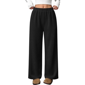 image:imageANRABESS Womens Waffle Knit Wide Leg Casaul Lounge Pants  Comfy Soft Fabric Elastic High Waisted Loose Trousers with Pockets Travel Work Loungewear amp Daily Fall Winter ClothesBlack