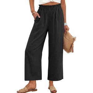 image:imageANRABESS Womens Wide Leg Cropped Palazzo Pants  Lightweight Breathable Elastic High Waisted Pants Beach Vacation Flowy Lounge amp Casual Summer Trousers with Pockets