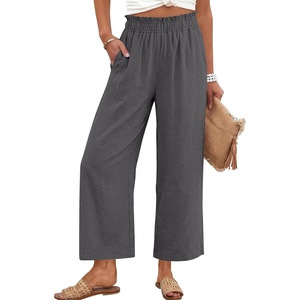 image:imageANRABESS Womens Wide Leg Cropped Palazzo Pants Dark Grey XL  Lightweight Breathable Elastic High Waisted Pants Beach Vacation Flowy Lounge amp Casual Summer Trousers with Pockets
