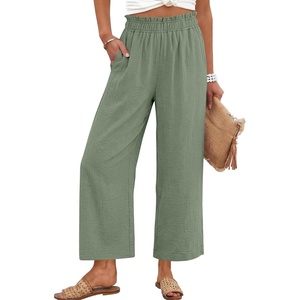 image:imageANRABESS Womens Wide Leg Cropped Palazzo Pants Light Green XL  Lightweight Breathable Elastic High Waisted Pants Beach Vacation Flowy Lounge amp Casual Summer Trousers with Pockets