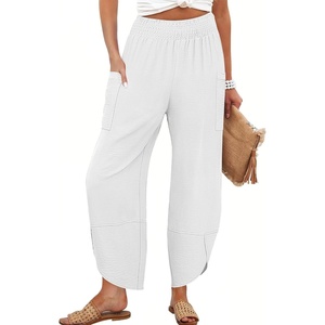 image:imageANRABESS Womens Wide Leg Palazzo Capri Barrel Pants  Lightweight Breathable High Waisted Cropped Trousers Beach Vacation Work Outfits Summer Casual Lounge Flowy PantsWhite
