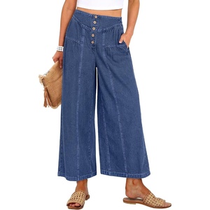image:imageANRABESS Womens Wide Leg Palazzo JeansCropped Ankle LengthHigh Waist Baggy Barrel Denim Pants with PocketsDark Blue