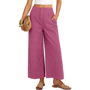 image:imageANRABESS Womens Wide Leg Palazzo JeansCropped Ankle LengthHigh Waist Baggy Barrel Denim Pants with PocketsHot Pink