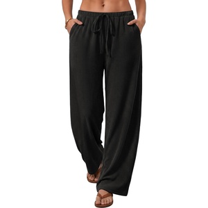 image:imageANRABESS Womens Wide Leg Palazzo Lounge Pants  Fall Lightweight Drawstring Elastic Waist Trousers with Pockets Casual Loose Flowy LoungewearBlack