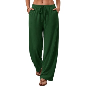 image:imageANRABESS Womens Wide Leg Palazzo Lounge Pants  Fall Lightweight Drawstring Elastic Waist Trousers with Pockets Casual Loose Flowy LoungewearGreen