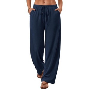 image:imageANRABESS Womens Wide Leg Palazzo Lounge Pants  Fall Lightweight Drawstring Elastic Waist Trousers with Pockets Casual Loose Flowy LoungewearNavy Blue