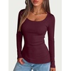 image:imageANRABESS Women Long Sleeve Thermal Shirts Scoop Neck Top  Fleece Lined Warm Layer Undershirt Soft Slim Fit Casual Basic Cute Top 2026 Fall Winter Clothes Daily WearDeep Red