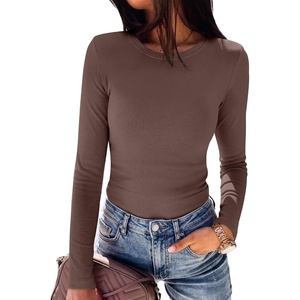 image:imageANRABESS Long Sleeve Shirts for Women Thermal Fleece Tops  Crewneck Slim Fit Tshirts Soft Comfy Cozy Base Tee Casual Going Out Outfits Warm Fall Winter Layer Clothing UndershirtsRed Brown