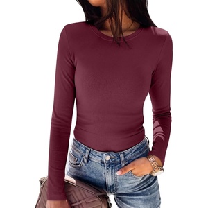 image:imageANRABESS Long Sleeve Shirts for Women Thermal Fleece Tops  Crewneck Slim Fit Tshirts Soft Comfy Cozy Base Tee Casual Going Out Outfits Warm Fall Winter Layer Clothing UndershirtsBurgundy