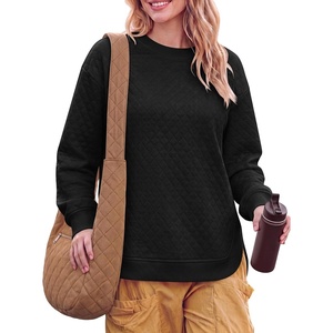 image:imageANRABESS Women Long Sleeve Quilted Lightweight Sweatshirt  Crew Neck Curved Hem Loose Fit Pullover TopsSoft Comfy Casual Business Daily WearTrendy 2026 Fall Winter Warm OutfitsBlack