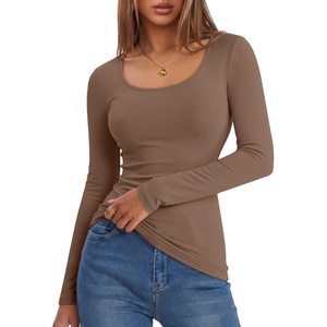 image:imageANRABESS Women Long Sleeve Thermal Shirts Scoop Neck Top  Fleece Lined Warm Layer Undershirt Soft Slim Fit Casual Basic Cute Top 2026 Fall Winter Clothes Daily WearCoffee