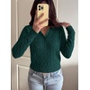 image:imageANRABESS Sweaters for Women Cable Knit Long Sleeve Polo V Neck Fall Outfits  Collared Cropped Waist Length Pullover Sweater Top Cozy Cute Classic Business Casual Work Tennis Golf Winter Daily WearDark Green