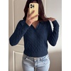 image:imageANRABESS Sweaters for Women Cable Knit Long Sleeve Polo V Neck Fall Outfits  Collared Cropped Waist Length Pullover Sweater Top Cozy Cute Classic Business Casual Work Tennis Golf Winter Daily WearNavy Blue