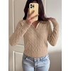 image:imageANRABESS Sweaters for Women Cable Knit Long Sleeve Polo V Neck Fall Outfits  Collared Cropped Waist Length Pullover Sweater Top Cozy Cute Classic Business Casual Work Tennis Golf Winter Daily WearBright Tan