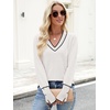 image:imageANRABESS Sweaters for Women Fall Lightweight Knit Pullover  Breathable Soft Stretchy Long Sleeve V Neck Loose Fit Shirts Business Casual Work Tops Winter Layering BlousesWhite Black