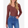 image:imageANRABESS Women Long Sleeve Ribbed Fitted Sweaters Top  Soft Fleece Knitted Lightweight Slim V Neck Shirts Casual Fall Outfits Going Out Work Office Tops Winter Layer ClothesRust Orange