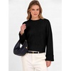 image:imageANRABESS Womens Cropped Crewneck Long Sleeve Pullover Sweaters  Fall Lightweight Business Casual Shirts Soft Ribbed Hem Rolled Cuffs Knit Tops Daily Office Work Winter Layer ClothesBlack