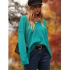 image:imageANRABESS Womens Fall Fashion Oversized Scoop V Neck Batwing Sleeve Sweater  Off Shoulder Wear Long Sleeve Ribbed Hem Pullover Sweater Loose Slouchy Fit Chunky Knit Soft Warm Outfits Winter ClothingBlue Green