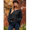 image:imageANRABESS Womens Fall Fashion Oversized Scoop V Neck Batwing Sleeve Sweater  Off Shoulder Wear Long Sleeve Ribbed Hem Pullover Sweater Loose Slouchy Fit Chunky Knit Soft Warm Outfits Winter ClothingBlack