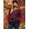 image:imageANRABESS Womens Fall Fashion Oversized Scoop V Neck Batwing Sleeve Sweater  Off Shoulder Wear Long Sleeve Ribbed Hem Pullover Sweater Loose Slouchy Fit Chunky Knit Soft Warm Outfits Winter ClothingWine Red