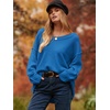 image:imageANRABESS Womens Fall Fashion Oversized Scoop V Neck Batwing Sleeve Sweater  Off Shoulder Wear Long Sleeve Ribbed Hem Pullover Sweater Loose Slouchy Fit Chunky Knit Soft Warm Outfits Winter ClothingAzure