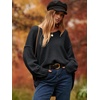 image:imageANRABESS Womens Fall Fashion Oversized Scoop V Neck Batwing Sleeve Sweater  Off Shoulder Wear Long Sleeve Ribbed Hem Pullover Sweater Loose Slouchy Fit Chunky Knit Soft Warm Outfits Winter ClothingBlack