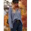 image:imageANRABESS Womens Fall Fashion Oversized Scoop V Neck Batwing Sleeve Sweater  Off Shoulder Wear Long Sleeve Ribbed Hem Pullover Sweater Loose Slouchy Fit Chunky Knit Soft Warm Outfits Winter ClothingGray