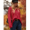 image:imageANRABESS Womens Fall Fashion Oversized Scoop V Neck Batwing Sleeve Sweater  Off Shoulder Wear Long Sleeve Ribbed Hem Pullover Sweater Loose Slouchy Fit Chunky Knit Soft Warm Outfits Winter ClothingRed
