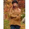 image:imageANRABESS Womens Fall Fashion Oversized Scoop V Neck Batwing Sleeve Sweater  Off Shoulder Wear Long Sleeve Ribbed Hem Pullover Sweater Loose Slouchy Fit Chunky Knit Soft Warm Outfits Winter ClothingCamel