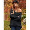 image:imageANRABESS Womens Fall Fashion Oversized Scoop V Neck Batwing Sleeve Sweater  Off Shoulder Wear Long Sleeve Ribbed Hem Pullover Sweater Loose Slouchy Fit Chunky Knit Soft Warm Outfits Winter ClothingBlack
