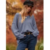 image:imageANRABESS Womens Fall Fashion Oversized Scoop V Neck Batwing Sleeve Sweater  Off Shoulder Wear Long Sleeve Ribbed Hem Pullover Sweater Loose Slouchy Fit Chunky Knit Soft Warm Outfits Winter ClothingGray