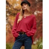 image:imageANRABESS Womens Fall Fashion Oversized Scoop V Neck Batwing Sleeve Sweater  Off Shoulder Wear Long Sleeve Ribbed Hem Pullover Sweater Loose Slouchy Fit Chunky Knit Soft Warm Outfits Winter ClothingRed