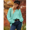 image:imageANRABESS Womens Fall Fashion Oversized Scoop V Neck Batwing Sleeve Sweater  Off Shoulder Wear Long Sleeve Ribbed Hem Pullover Sweater Loose Slouchy Fit Chunky Knit Soft Warm Outfits Winter ClothingLight Blue