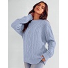 image:imageANRABESS Womens Oversized Cable Knit Fall Pullover Sweaters  Long Sleeve Crewneck Casual Chunky Tops Quiet Luxury Style Easy Layering Piece 2026 Winter Fashion Holiday OutfitsGrey Blue