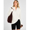 image:imageANRABESS Womens Sweaters Fall Waffle Knit Quarter Zip Pullover Top  Long Sleeve Oversized Collared Thumb Hole Shirts Soft Cozy Warm Work Business Casual OutfitsTravel Vacation Winter ClothesCream White
