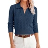 image:imageANRABESS Sweaters for Women Cable Knit Long Sleeve Polo V Neck Fall Outfits  Collared Cropped Waist Length Pullover Sweater Top Cozy Cute Classic Business Casual Work Tennis Golf Winter Daily WearDeep Blue