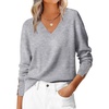 image:imageANRABESS Sweaters for Women Fall Lightweight Knit Pullover  Breathable Soft Stretchy Long Sleeve V Neck Loose Fit Shirts Business Casual Work Tops Winter Layering BlousesLight Gray