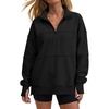 image:imageANRABESS Womens Quarter Zip Pullover Oversized Sweatshirts  Solid Zip Up Thumb Hole HoodiesCozy FleeceSide Pockets Drop ShoulderCasual OutfitsFall Fashion ClothingBlack