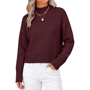 image:imageANRABESS Fall Sweaters for Women Lightweight Cropped Mock Neck  Long Sleeve Ribbed Knit Soft Comfy Pullover Tops Business Casual Work Travel Vacation Winter Layer ClothesDark Red